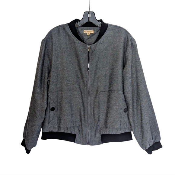 Democracy Banded Bomber Jacket Lightweight Gray Black Medium - Picture 4 of 16